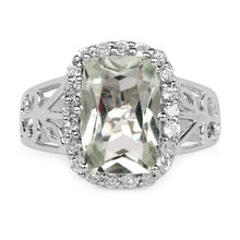Load image into Gallery viewer, 3.94 Carat Genuine Green Amethyst and White Topaz .925 Sterling Silver Ring
