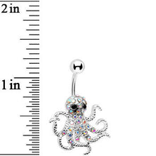 Load image into Gallery viewer, Aurora Gem Encrusted Floating Octopus Belly Button Ring
