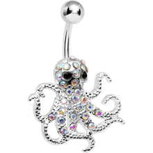 Load image into Gallery viewer, Aurora Gem Encrusted Floating Octopus Belly Button Ring
