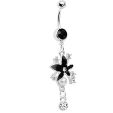 Load image into Gallery viewer, Dark Nature Floating Pearl Flower Crystal Drop Belly Ring
