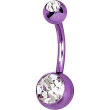 Load image into Gallery viewer, Purple Anodized Titanium Double Gem Belly Ring
