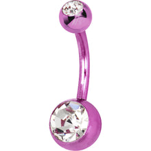 Load image into Gallery viewer, Pink Anodized Titanium Double Gem Belly Ring

