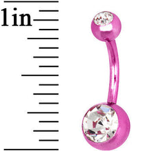 Load image into Gallery viewer, Pink Anodized Titanium Double Gem Belly Ring
