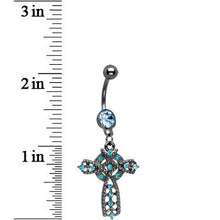 Load image into Gallery viewer, Azure Gem Midnight Halo Cross Dangle Belly Ring
