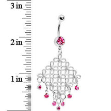 Load image into Gallery viewer, Passion Pink Diamond Cascade Chandelier Belly Ring
