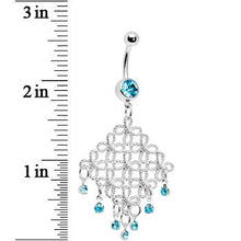 Load image into Gallery viewer, Aqua Diamond Cascade Chandelier Belly Ring
