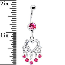 Load image into Gallery viewer, Love Drops Pink Heart Chandelier Belly Ring
