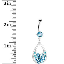 Load image into Gallery viewer, Beautiful Blue Gem Floral Teardrop Dangle Belly Ring
