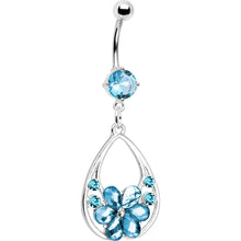 Load image into Gallery viewer, Beautiful Blue Gem Floral Teardrop Dangle Belly Ring
