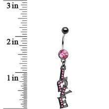 Load image into Gallery viewer, Midnight Love Dangle Rose Flower Gem Belly Ring
