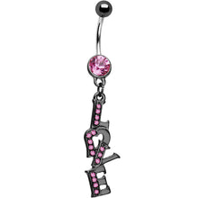 Load image into Gallery viewer, Midnight Love Dangle Rose Flower Gem Belly Ring
