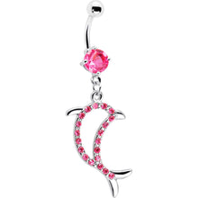 Load image into Gallery viewer, Pink Gem Hollow Dolphin Belly Ring
