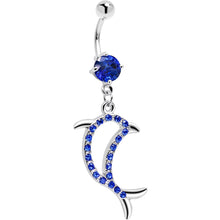Load image into Gallery viewer, Blue Gem Hollow Dolphin Belly Ring
