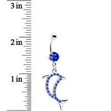 Load image into Gallery viewer, Blue Gem Hollow Dolphin Belly Ring
