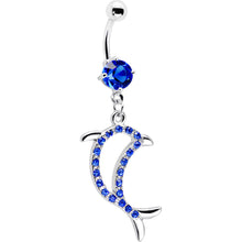 Load image into Gallery viewer, Blue Gem Hollow Dolphin Belly Ring
