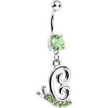 Load image into Gallery viewer, Peridot Green Gem Snail Dangle Belly Ring
