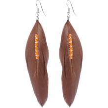 Load image into Gallery viewer, Tawny Feather and Crystal Earrings
