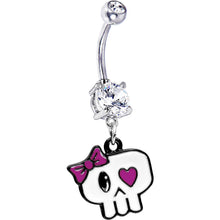 Load image into Gallery viewer, Crystalline Gem Heart Eye Bow Skull Belly Ring

