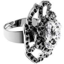 Load image into Gallery viewer, Black and Clear Crystal Flower Bloom Adjustable Ring
