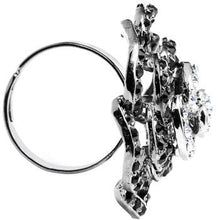 Load image into Gallery viewer, Black and Clear Crystal Flower Bloom Adjustable Ring
