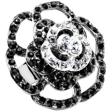 Load image into Gallery viewer, Black and Clear Crystal Flower Bloom Adjustable Ring
