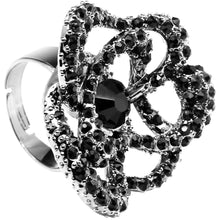 Load image into Gallery viewer, Midnight Crystal Flower Adjustable Ring
