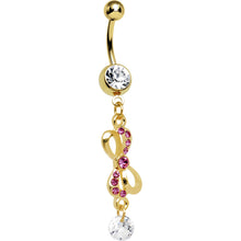 Load image into Gallery viewer, Pink Gem Gold Ribbon Dangle Belly Ring
