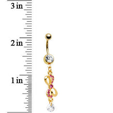 Load image into Gallery viewer, Pink Gem Gold Ribbon Dangle Belly Ring
