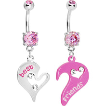 Load image into Gallery viewer, Pink Open Heart Best Friends Belly Ring Set
