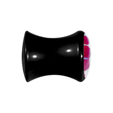 Load image into Gallery viewer, 0G Black Acrylic Pink and White Checkerboard Saddle Plug
