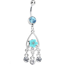 Load image into Gallery viewer, Floral Aqua Teardrop Chandelier Belly Ring
