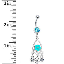 Load image into Gallery viewer, Floral Aqua Teardrop Chandelier Belly Ring
