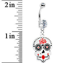 Load image into Gallery viewer, Rose Flower Petals Sugar Skull Belly Ring
