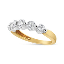 Load image into Gallery viewer, 14K White and Yellow Gold 1 1/2 Cttw 2 Prong Cup Set Round-Cut Diamond 5 Stone Ring Band (H-I Color, SI2-I1 Clarity) - Ring Size 7
