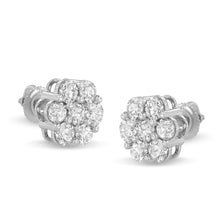 Load image into Gallery viewer, 14K White Gold 3 cttw Prong Set Round-Cut Diamond Floral Cluster Stud Earring (I-J Color, SI1-SI2 Clarity)
