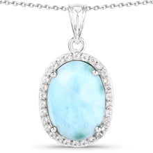 Load image into Gallery viewer, 13.55 Carat Genuine Larimar and White Topaz .925 Sterling Silver Pendant
