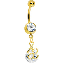 Load image into Gallery viewer, Gold Plated Crystalline Gem Four Leaf Clover Belly Ring
