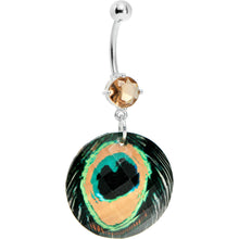 Load image into Gallery viewer, Faceted Gem Peacock Feather Design Belly Ring
