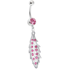Load image into Gallery viewer, Pink Gem Shimmering Leaf Dangle Belly Ring
