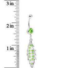 Load image into Gallery viewer, Green Gem Shimmering Leaf Dangle Belly Ring
