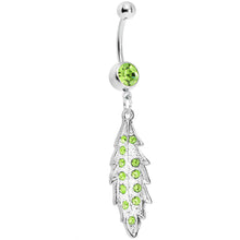 Load image into Gallery viewer, Green Gem Shimmering Leaf Dangle Belly Ring
