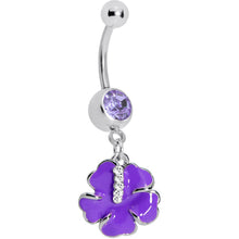 Load image into Gallery viewer, Lavender Cubic Zirconia Poppy Flower Belly Ring
