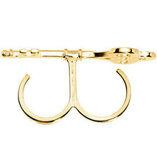 Load image into Gallery viewer, Gold Tone Crystalline Skeleton Key Double Finger Ring
