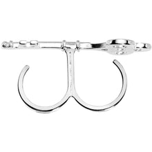 Load image into Gallery viewer, Silver Tone Crystalline Skeleton Key Double Finger Ring
