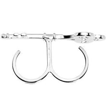 Load image into Gallery viewer, Silver Tone Crystalline Skeleton Key Double Finger Ring
