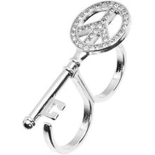 Load image into Gallery viewer, Silver Tone Peace Sign Shaped Key Double Finger Ring
