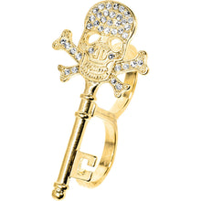 Load image into Gallery viewer, Gold Tone Crystalline Skull &amp; Cross Bones Double Finger Ring
