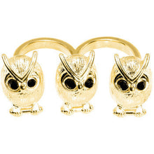 Load image into Gallery viewer, Gold Tone Owl Trio Double Finger Ring
