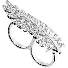 Load image into Gallery viewer, Silver Tone Crystalline Feather Double Finger Ring
