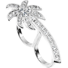 Load image into Gallery viewer, Silver Tone Crystalline Tropical Palm Tree Double Finger Ring
